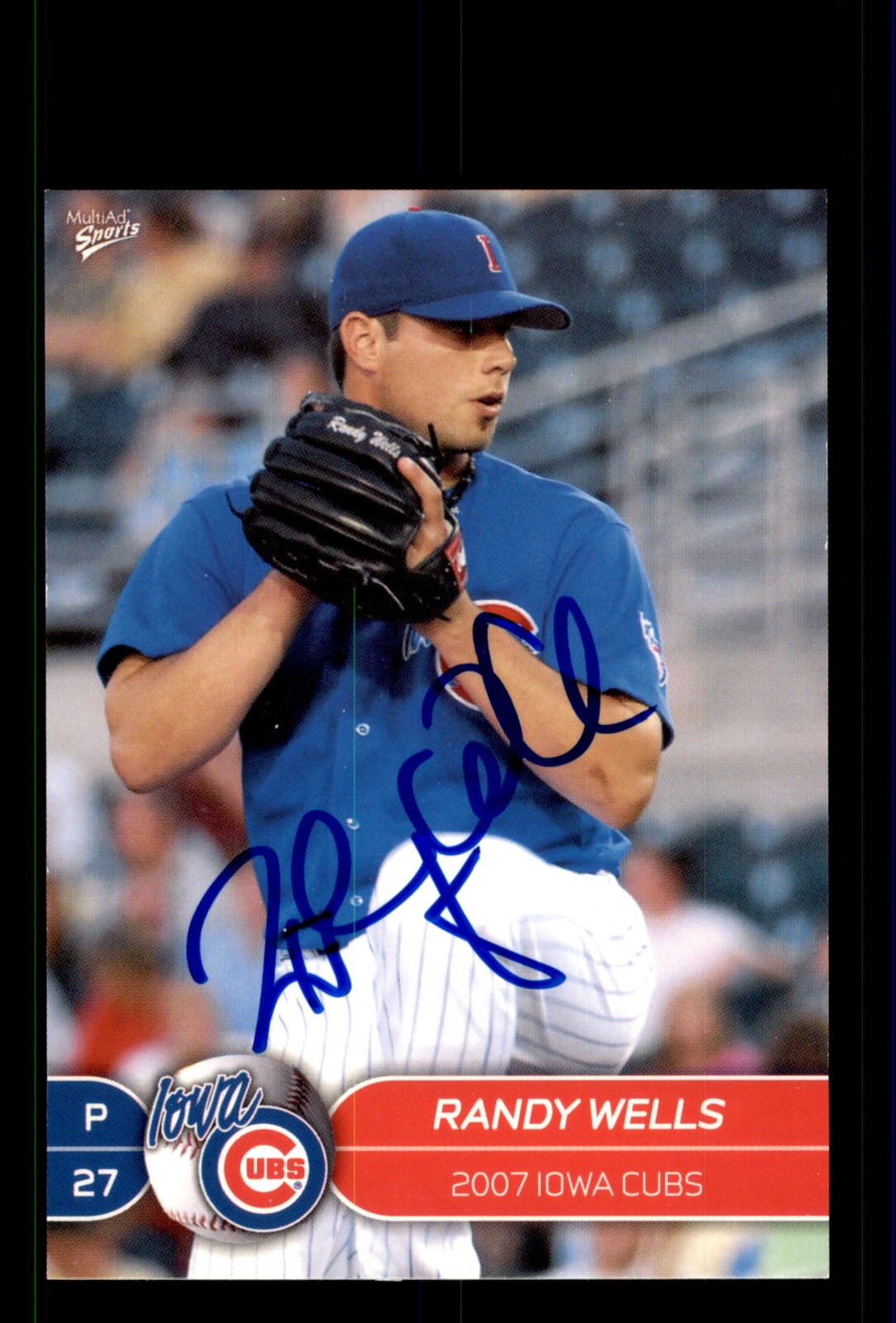 Signed Baseball Card Auto Randy Wells 2007 MultiAd Iowa Cubs MILB