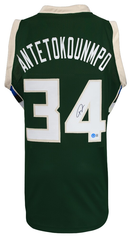 Giannis Antetokounmpo (BUCKS) Signed Green Custom Basketball Jersey -BECKETT COA