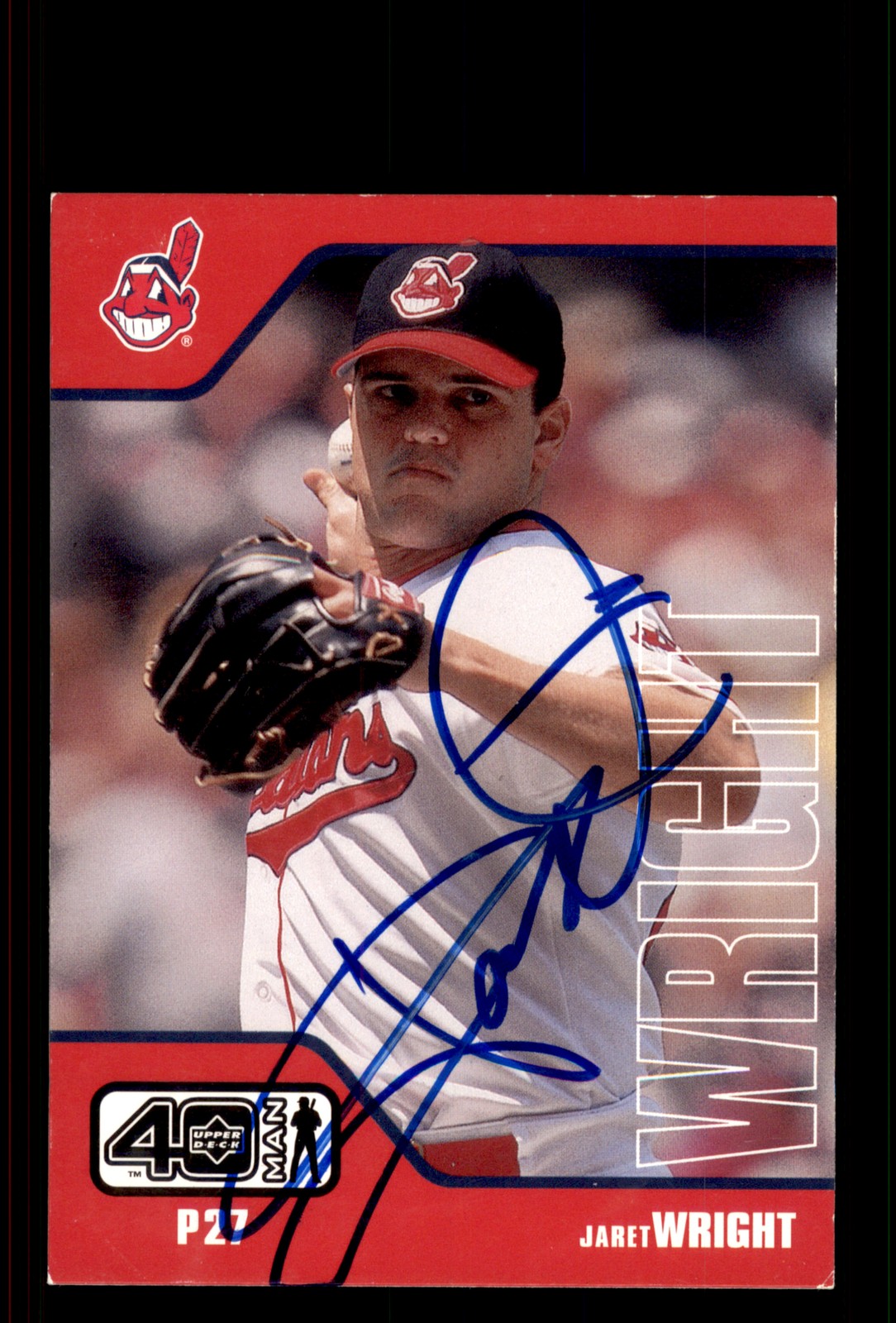 Signed Baseball Card Auto Jaret Wright 2002 Upper Deck 40-Man #146 Indians