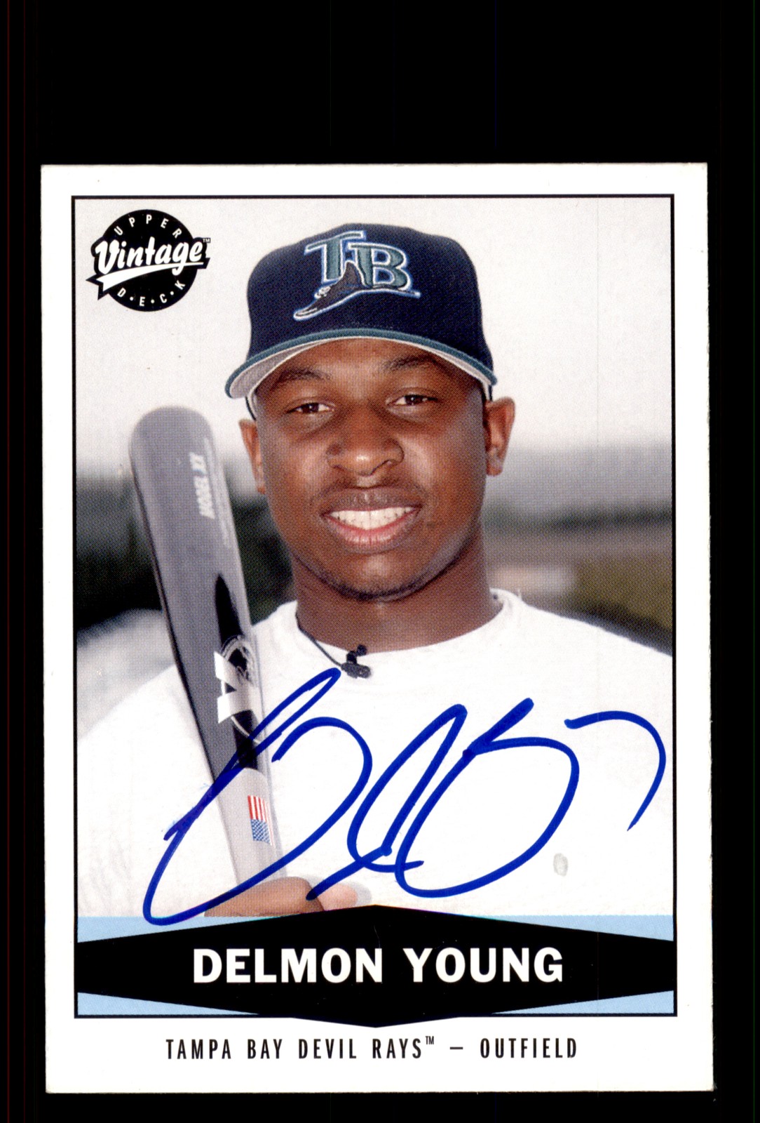 Signed Baseball Card Auto Delmon Young 2004 Upper Deck Vintage #111 Devil Rays