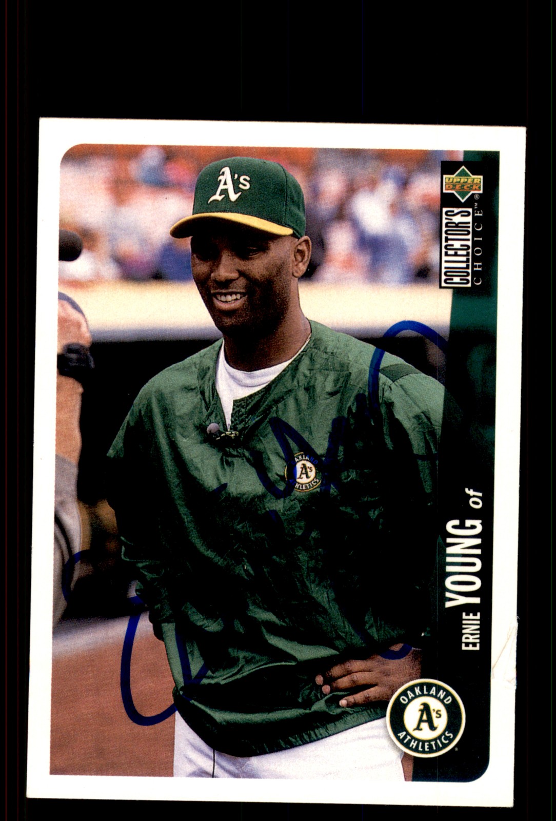 Signed Baseball Card Auto Ernie Young 1996 Collector's Choice #642 A's