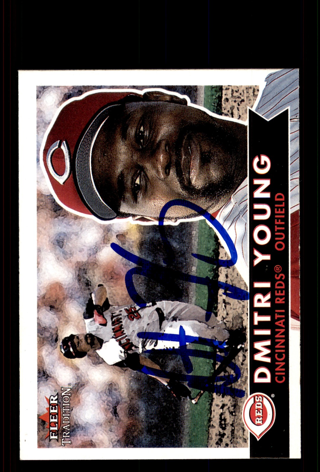 Signed Baseball Card Auto Dmitri Young 2001 Fleer Tradition #116 Cincinnati Reds