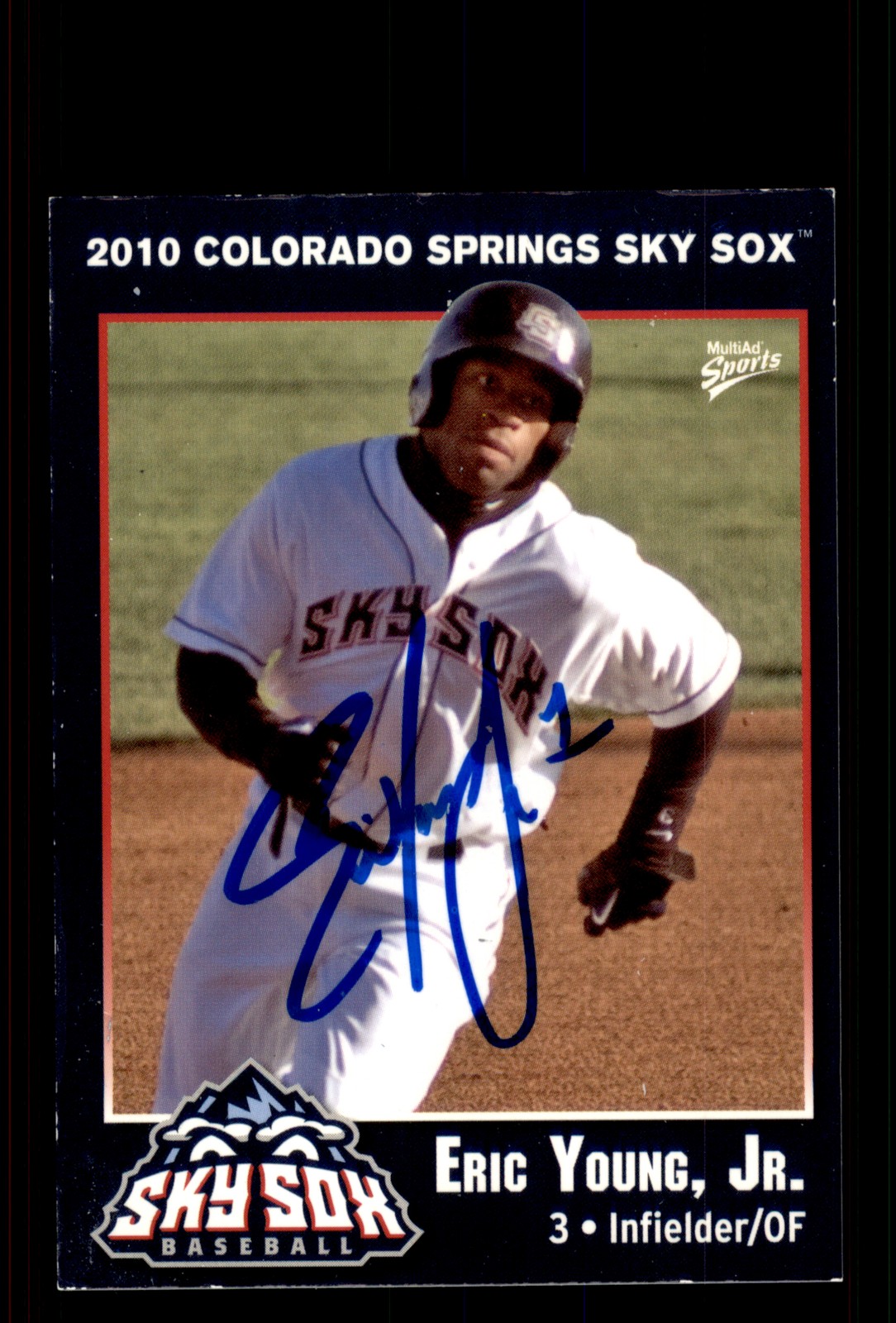 Signed Baseball Card Auto Eric Young Jr. 2010 MultiAd Colorado Springs Sky Sox