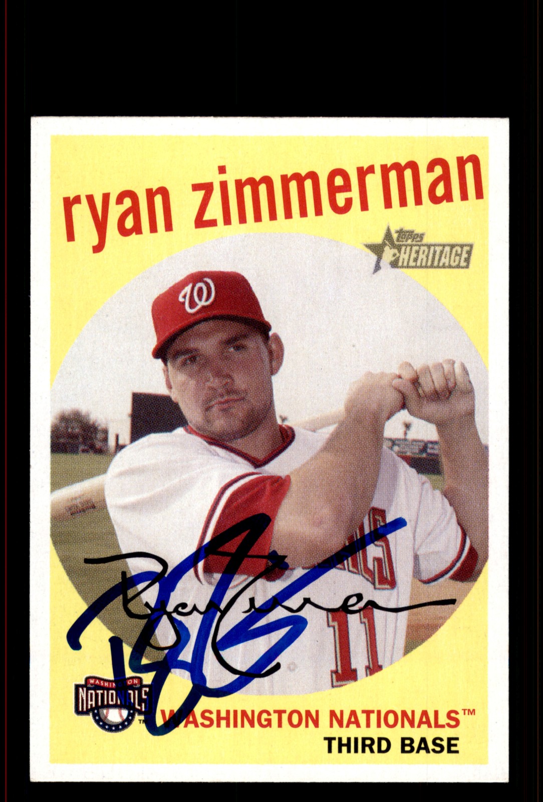 Signed Baseball Card Auto Ryan Zimmerman 2008 Topps Heritage #391 Nationals