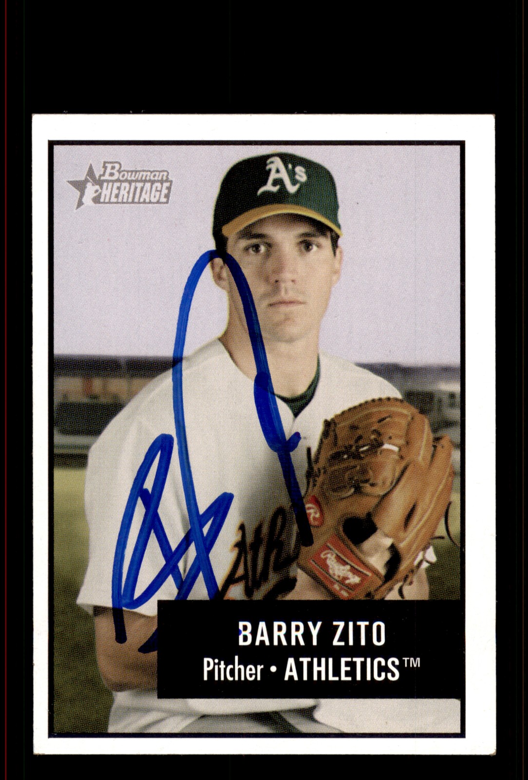 Signed Baseball Card Auto Barry Zito 2003 Bowman Heritage #135 Oakland Athletics
