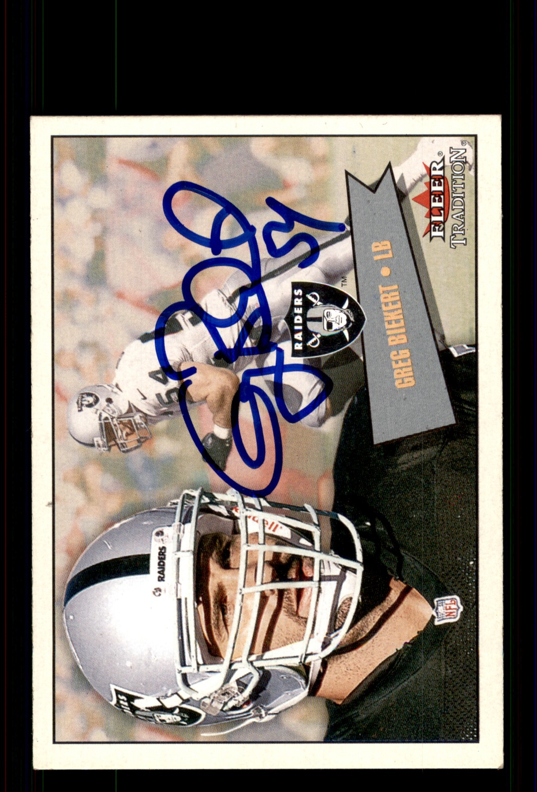 Signed Football Card Auto Greg Biekert 2001 Fleer Tradition #253 Oakland Raiders