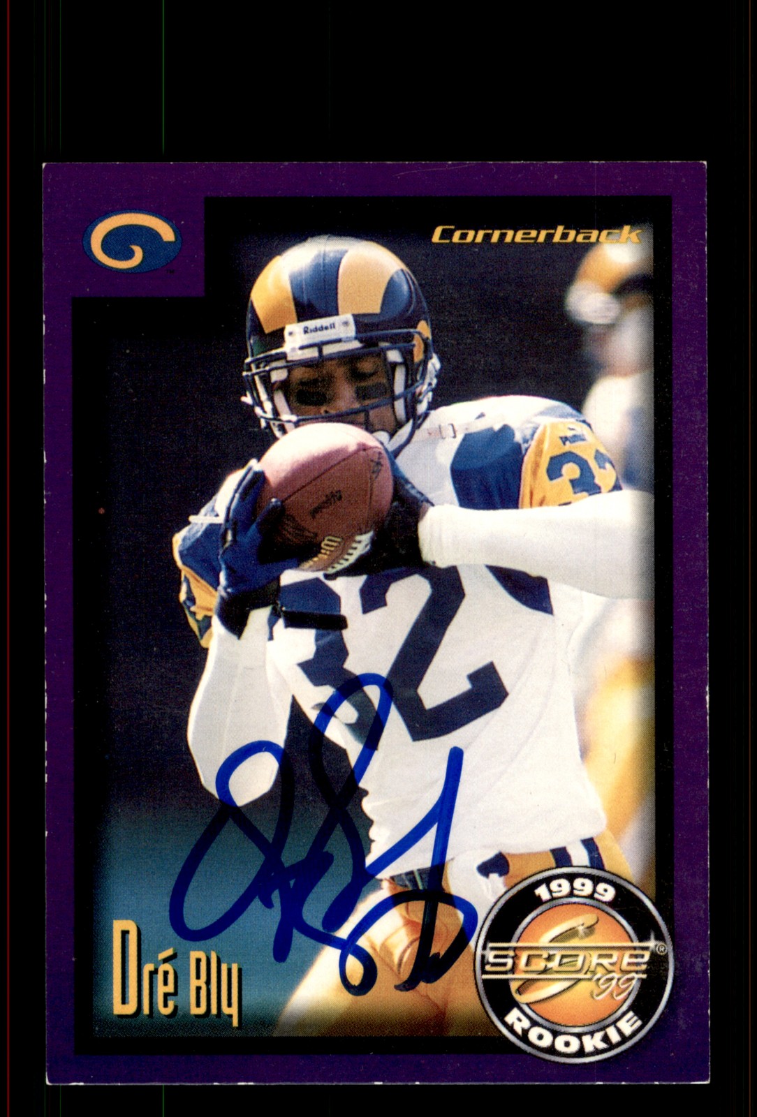 Signed Football Card Auto Dre' Bly 1999 Score Supplemental #S-58 St. Louis Rams