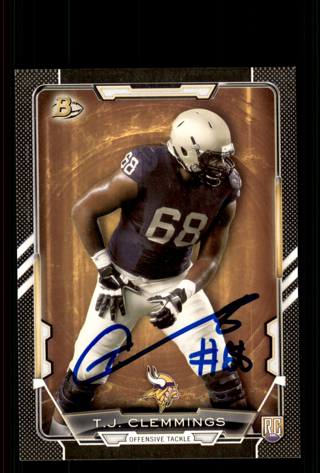 Signed Football Card Auto T.J. Clemmings 2015 Bowman #77 Vikings Var.