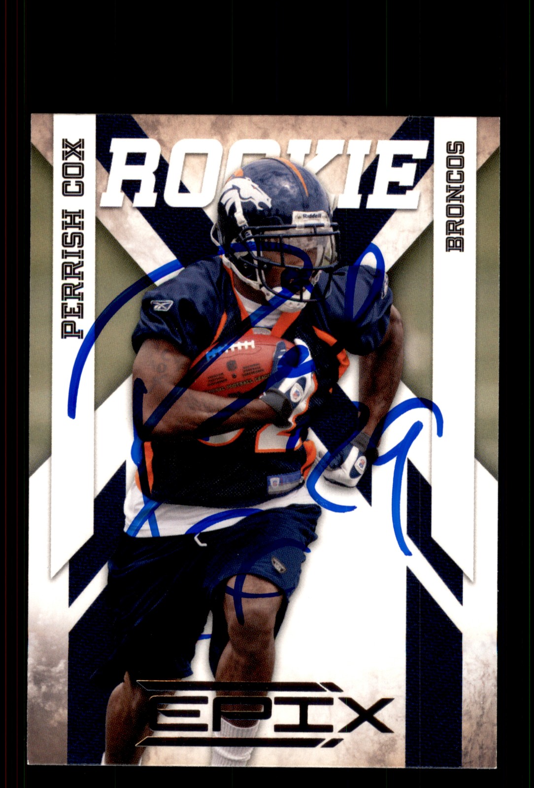 Signed Football Card Auto Perrish Cox 2010 Panini Epix #178 Denver Broncos