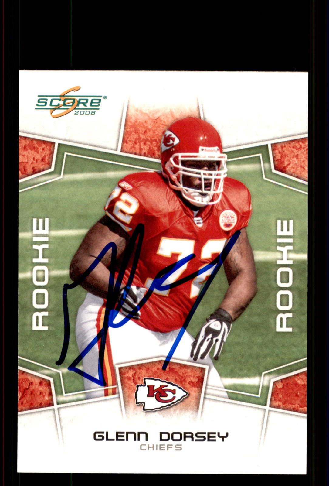 Signed Football Card Auto Glenn Dorsey 2008 Score #335 Kansas City Chiefs
