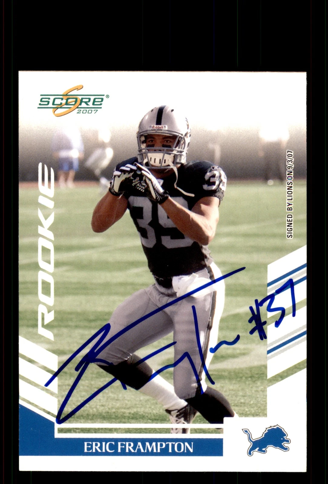 Signed Football Card Auto Eric Frampton 2007 Score #318 Detroit Lions