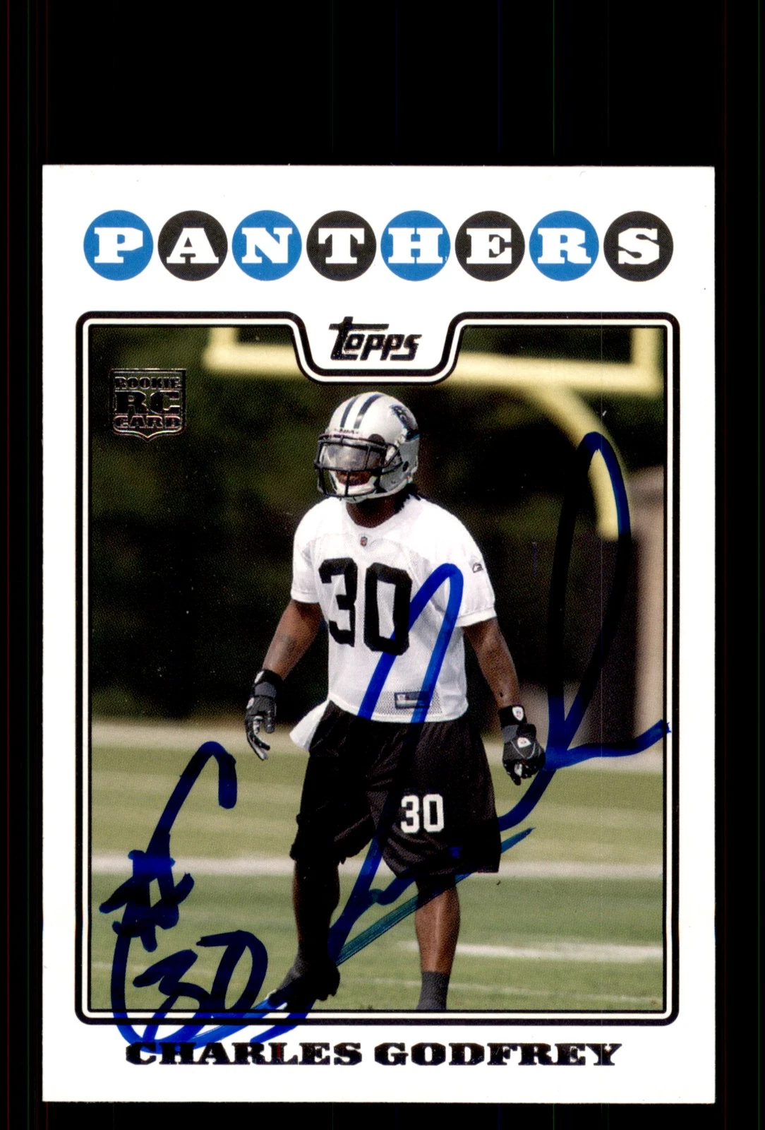 Signed Football Card Auto Charles Godfrey 2008 Topps #438 Carolina Panthers