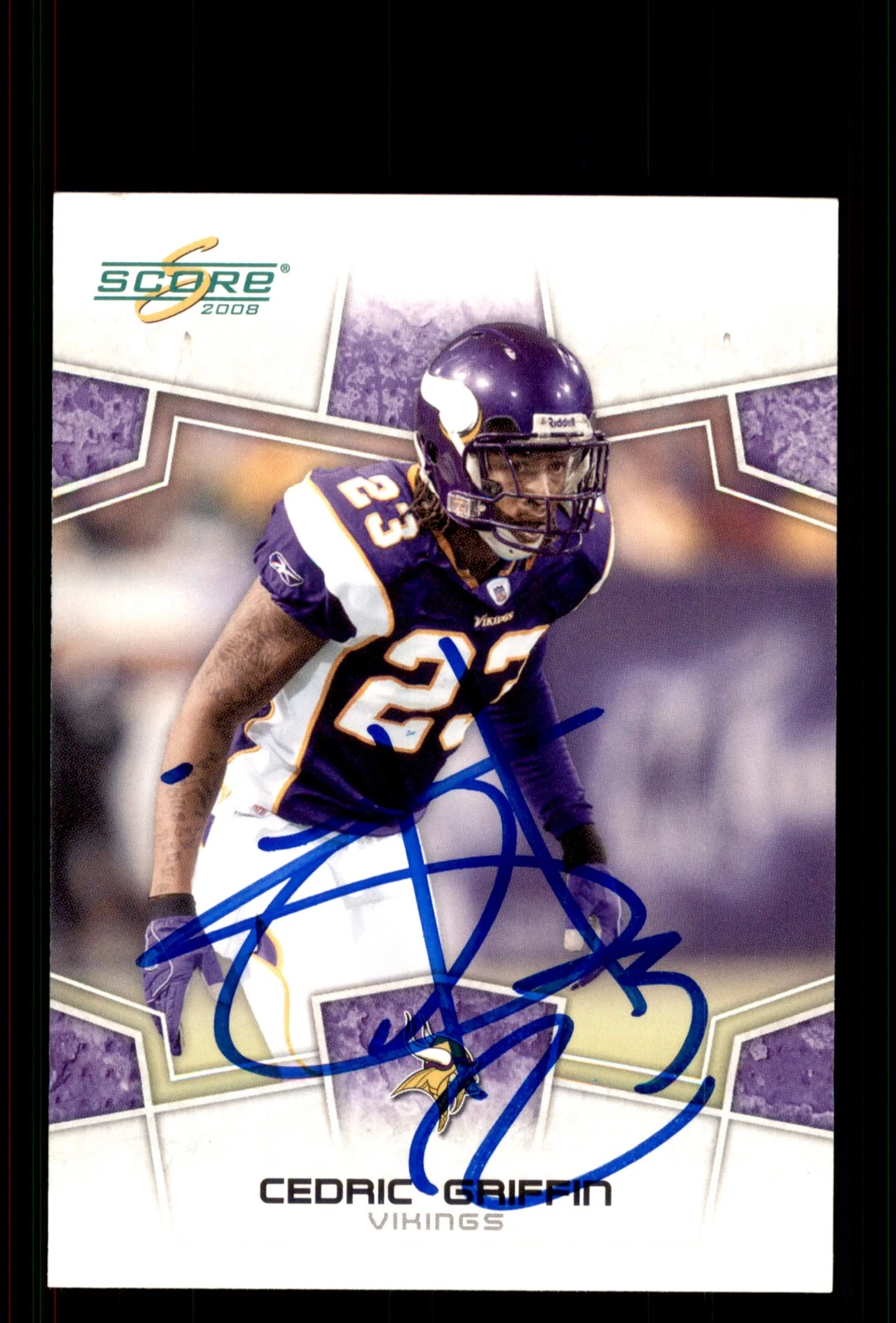 Signed Football Card Auto Cedric Griffin 2008 Score #180 Minnesota Vikings