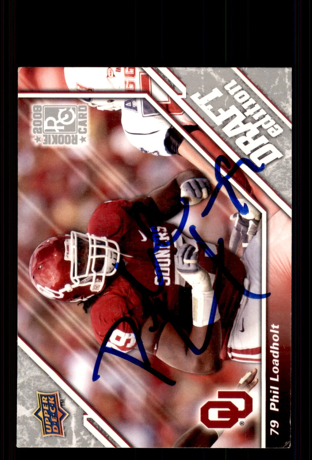Signed Football Card Auto Phil Loadholt 2009 Upper Deck Draft #45 Oklahoma
