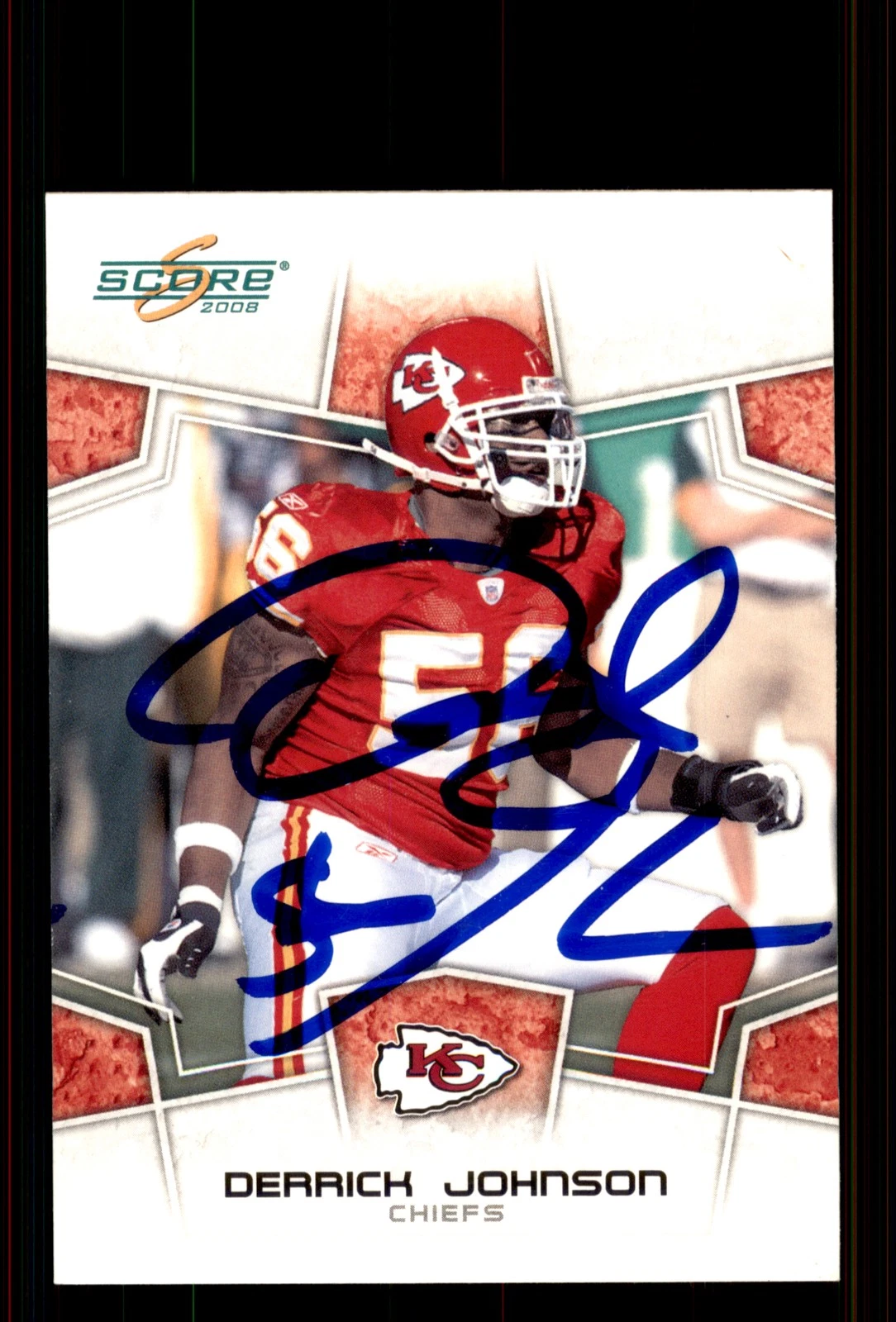 Signed Football Card Auto Derrick Johnson 2008 Score #158 Kansas City Chiefs