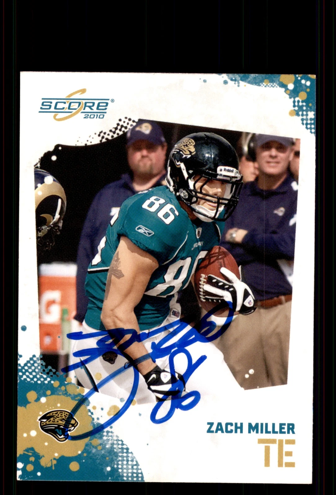 Signed Football Card Auto Zach Miller 2010 Score #139 Jacksonville Jaguars
