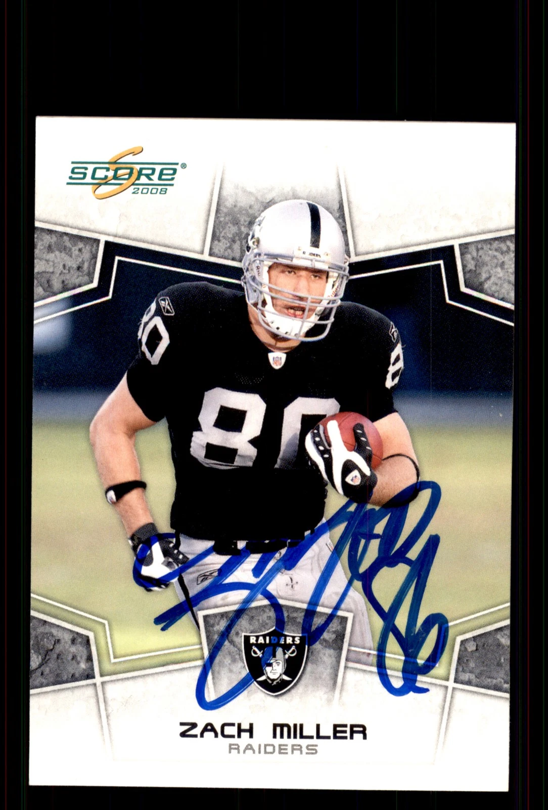 Signed Football Card Auto Zach Miller 2008 Score #233 Oakland Raiders