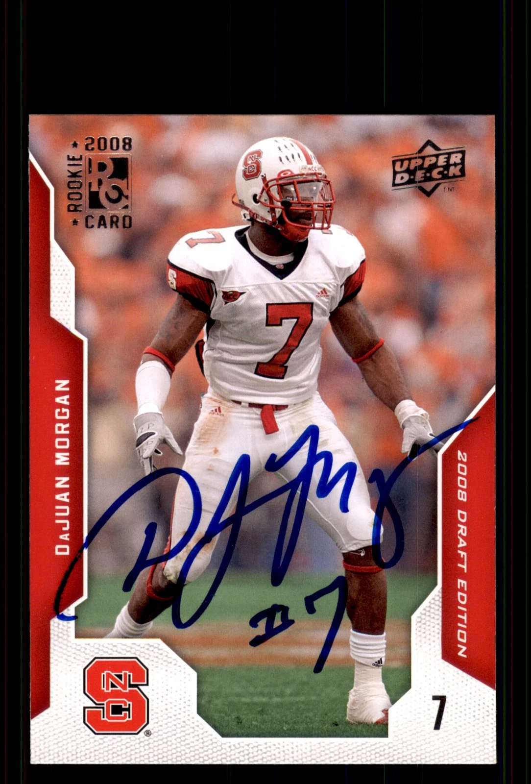 Signed Football Card Auto DaJuan Morgan 2008 Upper Deck Draft #32 NC State
