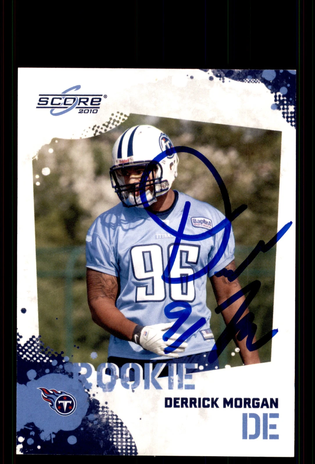 Signed Football Card Auto Derrick Morgan 2010 Score #331 Tennessee Titans