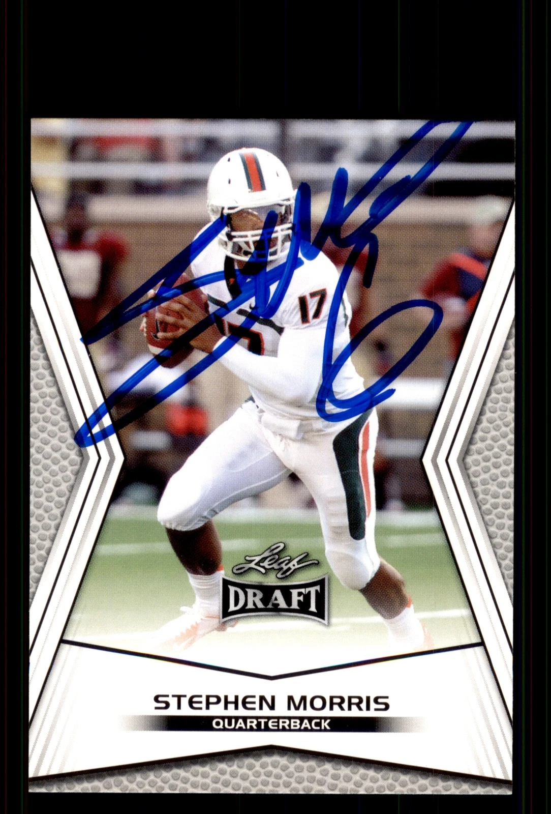 Signed Football Card Auto Stephen Morris 2014 Leaf Draft #53 Miami Hurricanes