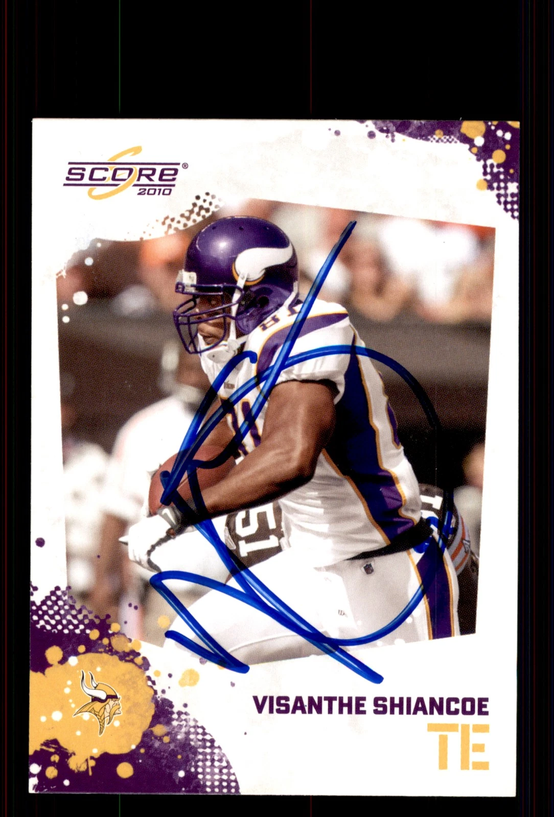 Signed Football Card Auto Visanthe Shiancoe 2010 Score #168 Minnesota Vikings
