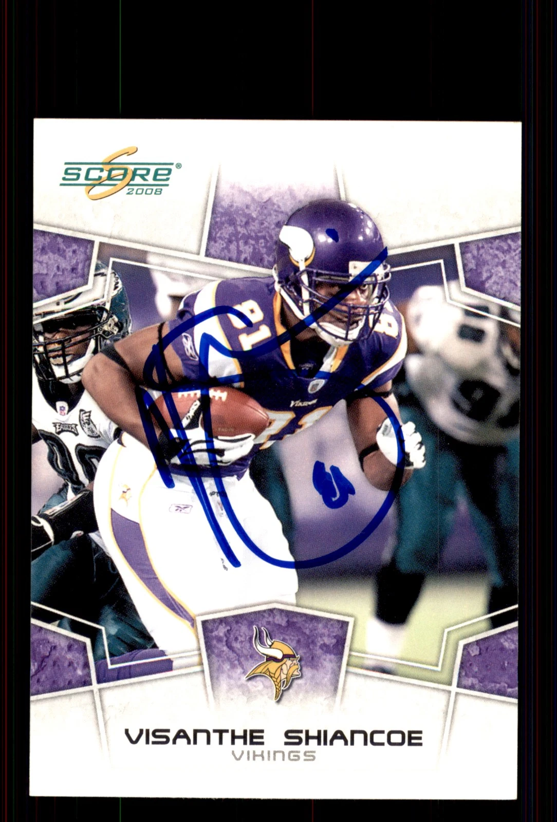 Signed Football Card Auto Visanthe Shiancoe 2008 Score #178 Minnesota Vikings