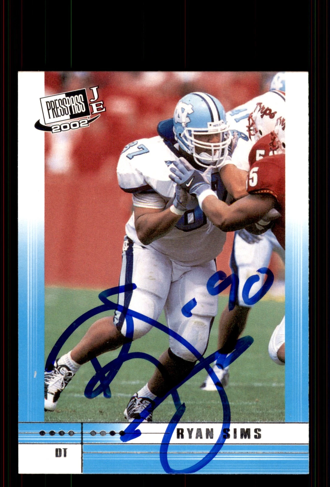 Signed Football Card Auto Ryan Sims 2002 Press Pass JE #6 UNC