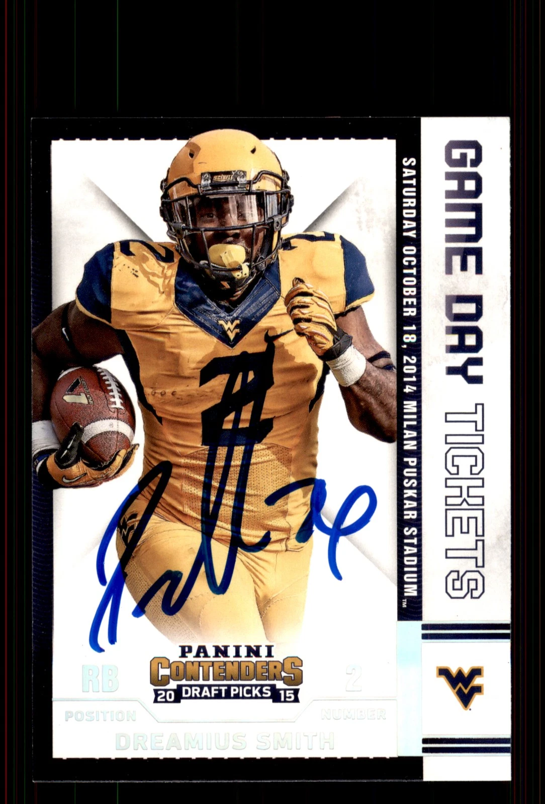 Signed Football Card Auto Dreamius Smith 2015 Panini Contenders Draft #70 WVU