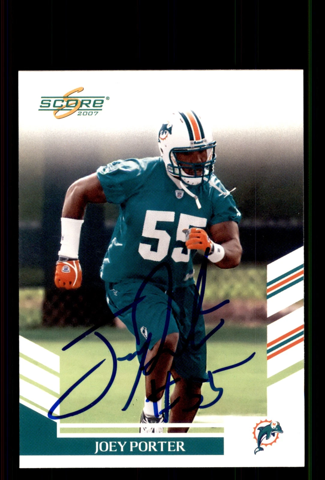 Signed Football Card Auto Joey Porter 2007 Score #154 Miami Dolphins