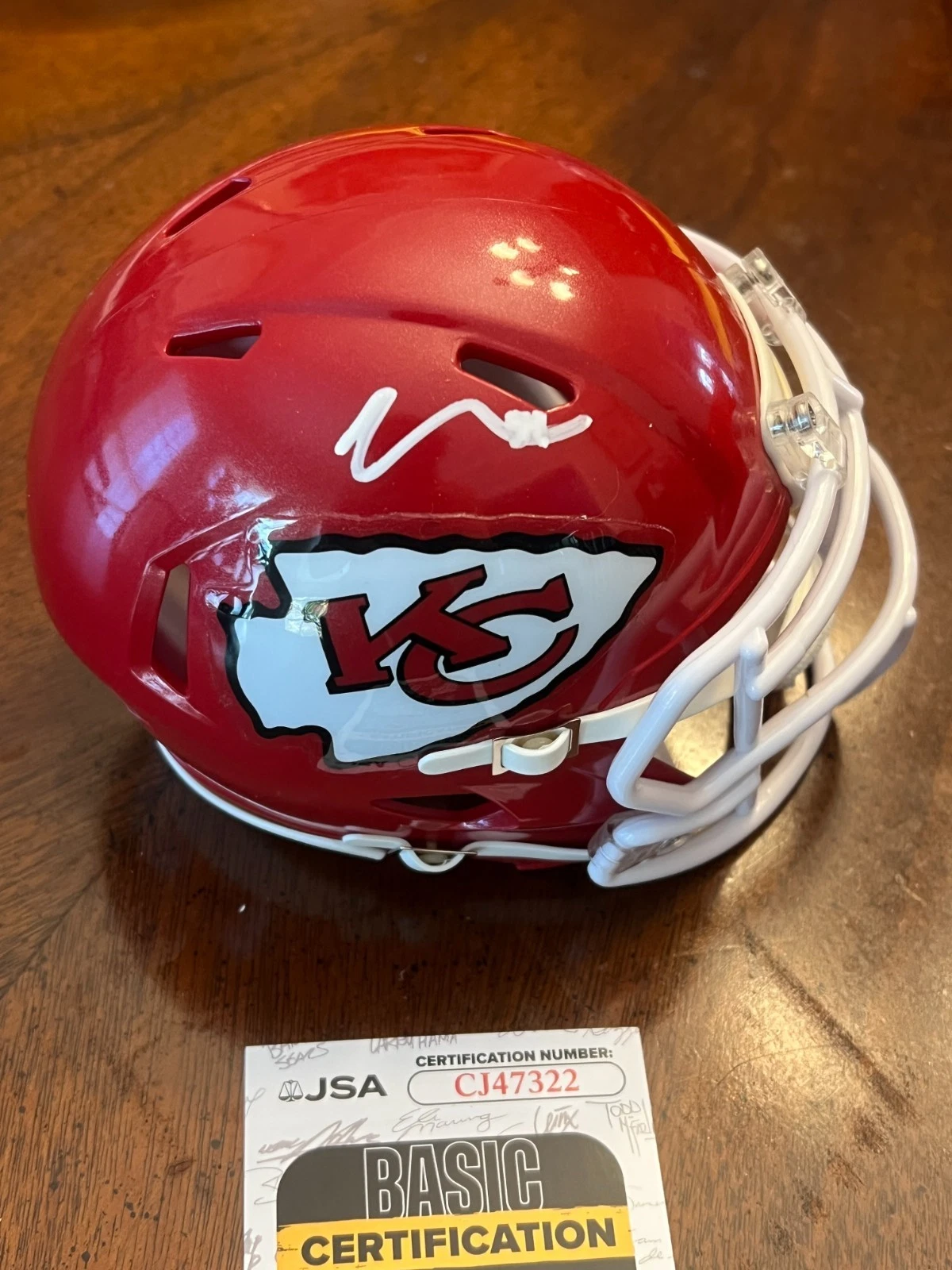LEO CHENAL SIGNED FOOTBALL MINI HELMET KANSAS CITY CHIEFS AUTO JSA COA
