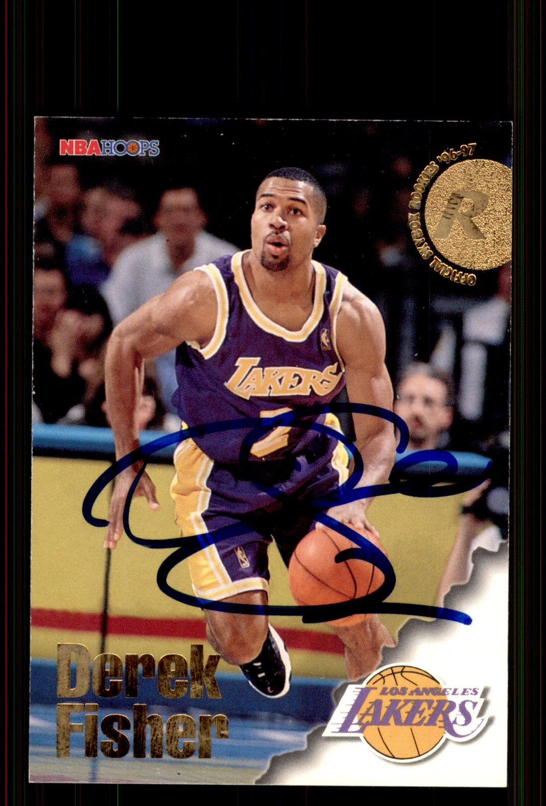 Signed Basketball Card Auto Derek Fisher 1996-97 Hoops #287 Los Angeles Lakers
