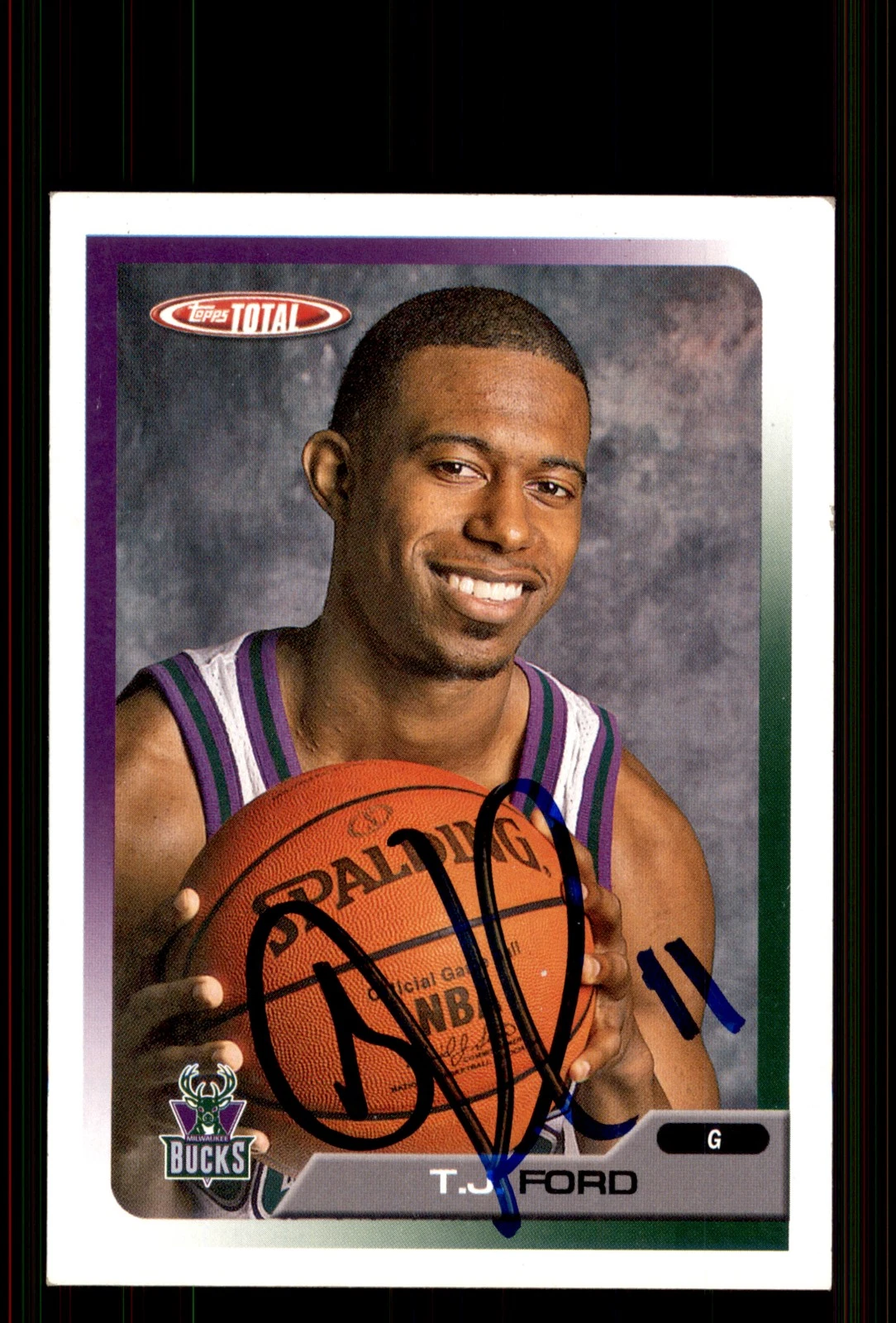 Signed Basketball Card Auto T.J. Ford 2005-06 Topps Total #256 Milwaukee Bucks