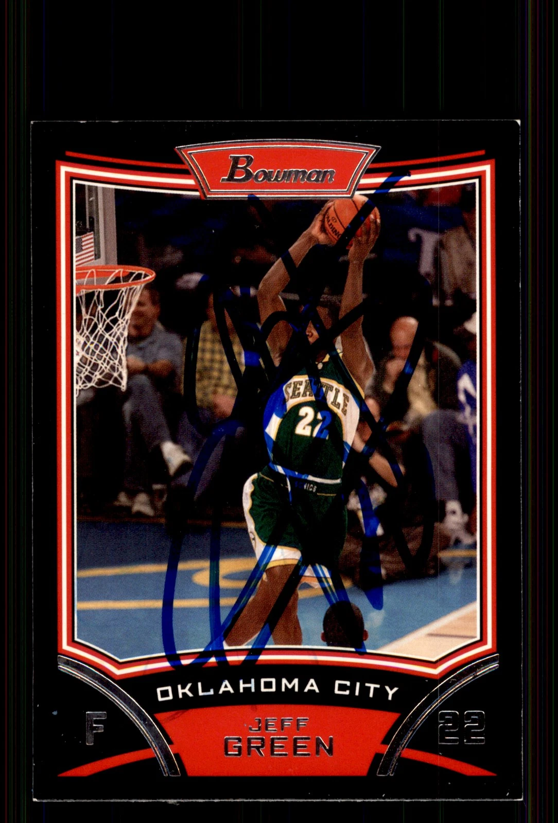 Signed Basketball Card Auto Jeff Green 2008-09 Bowman #27 Oklahoma City Thunder
