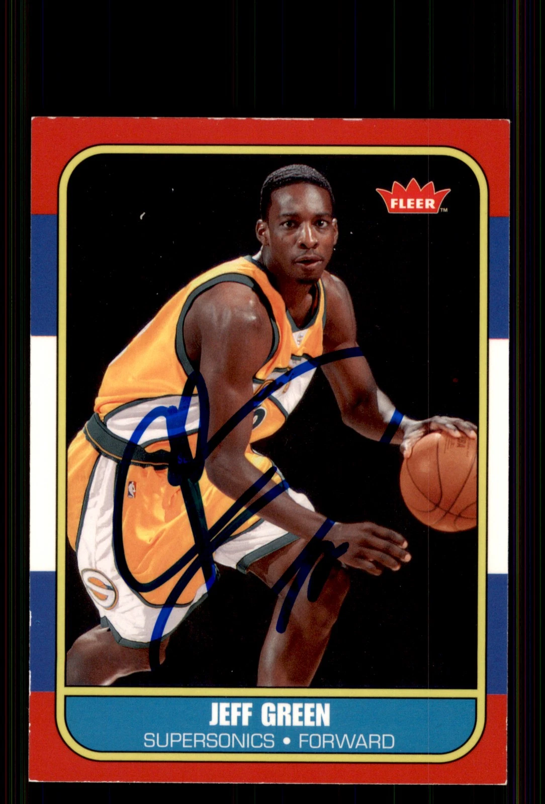 Signed Basketball Card Auto Jeff Green 2007-08 Fleer #86R-145 SuperSonics