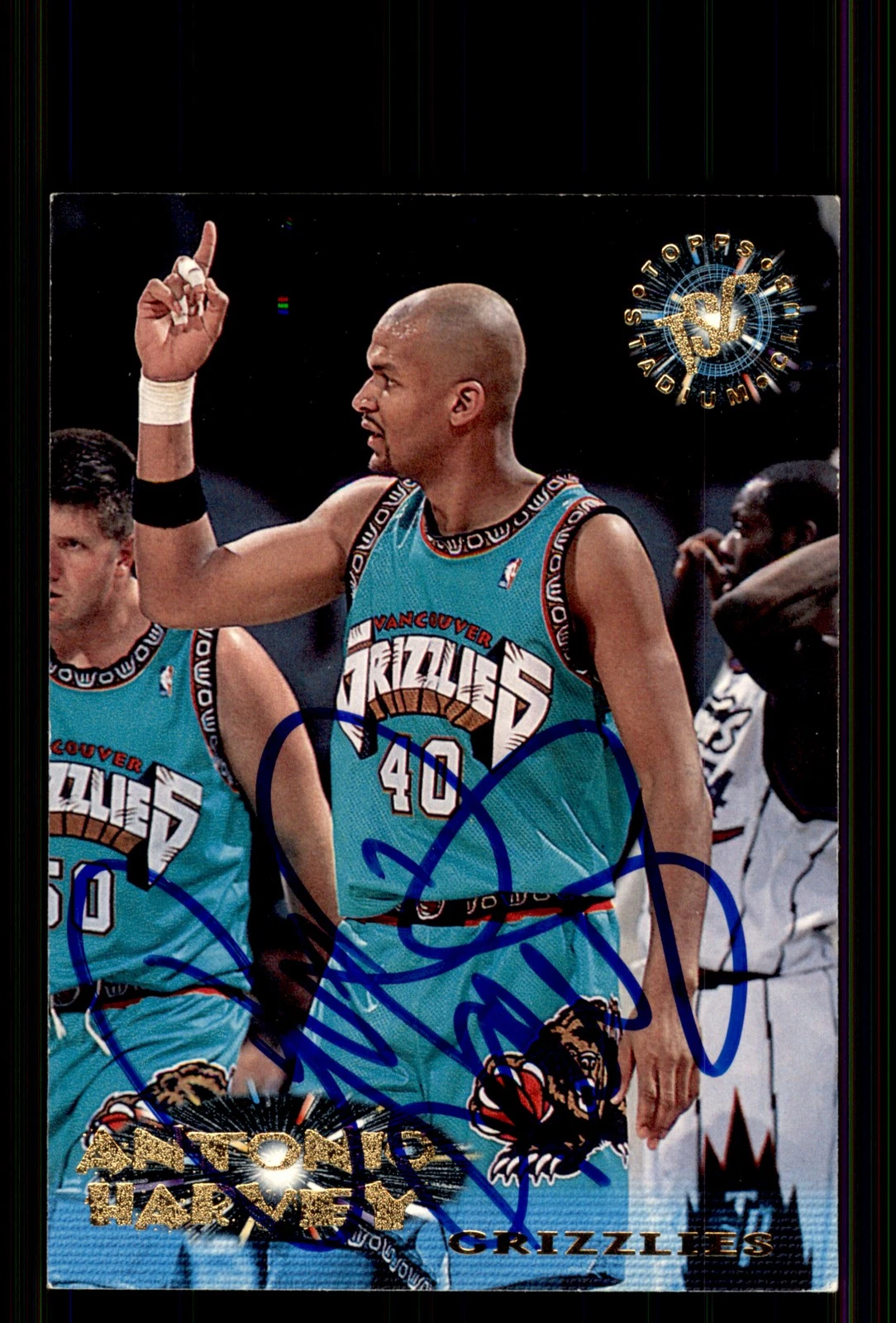 Signed Basketball Card Auto Antonio Harvey 1995-96 Stadium Club #221 Grizzlies