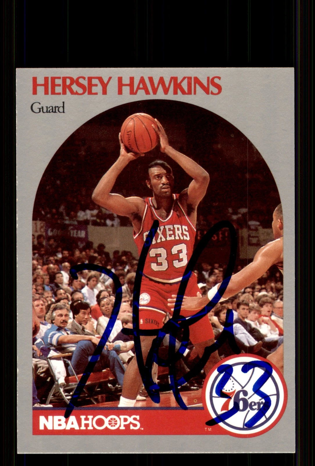 Signed Basketball Card Auto Hersey Hawkins 1990-91 Hoops #229 Philadelphia 76ers