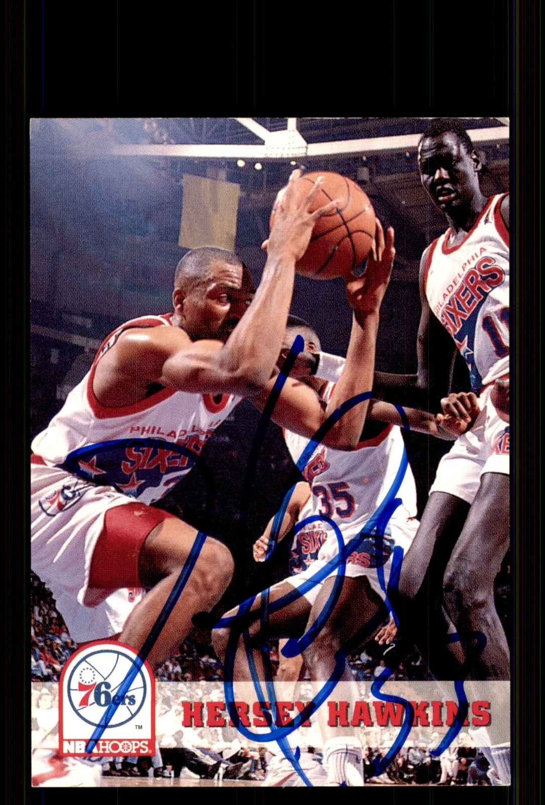 Signed Basketball Card Auto Hersey Hawkins 1993-94 Hoops #163 Philadelphia 76ers