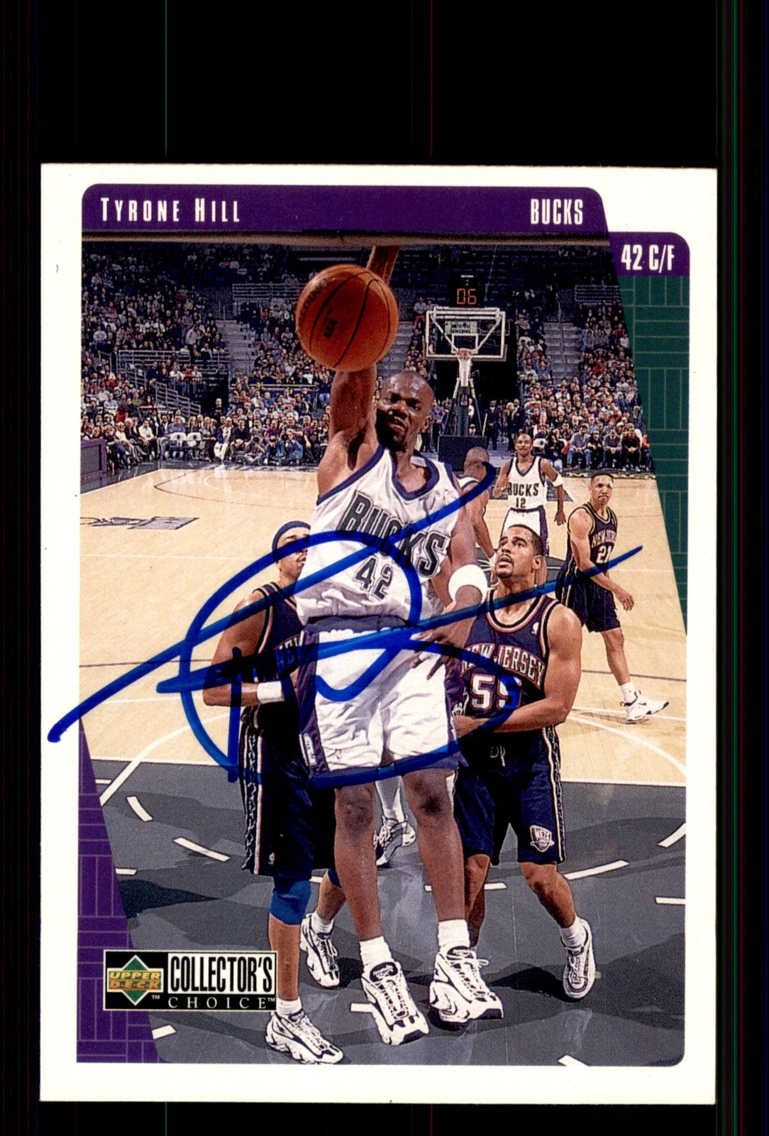 Signed Basketball Card Auto Tyrone Hill 1997-98 Collector's Choice #281 Bucks