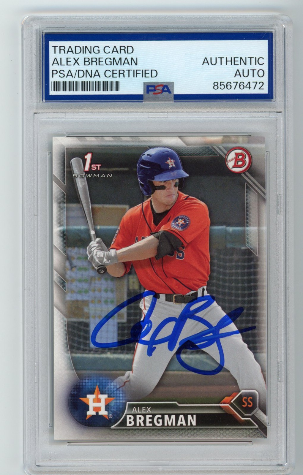Signed Baseball Card Auto Alex Bregman 2016 Bowman #BP4 Houston Astros PSA/DNA