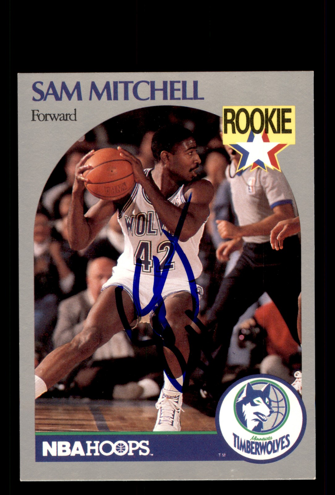 Signed Basketball Card Auto Sam Mitchell 1990-91 Hoops #188 Timberwolves
