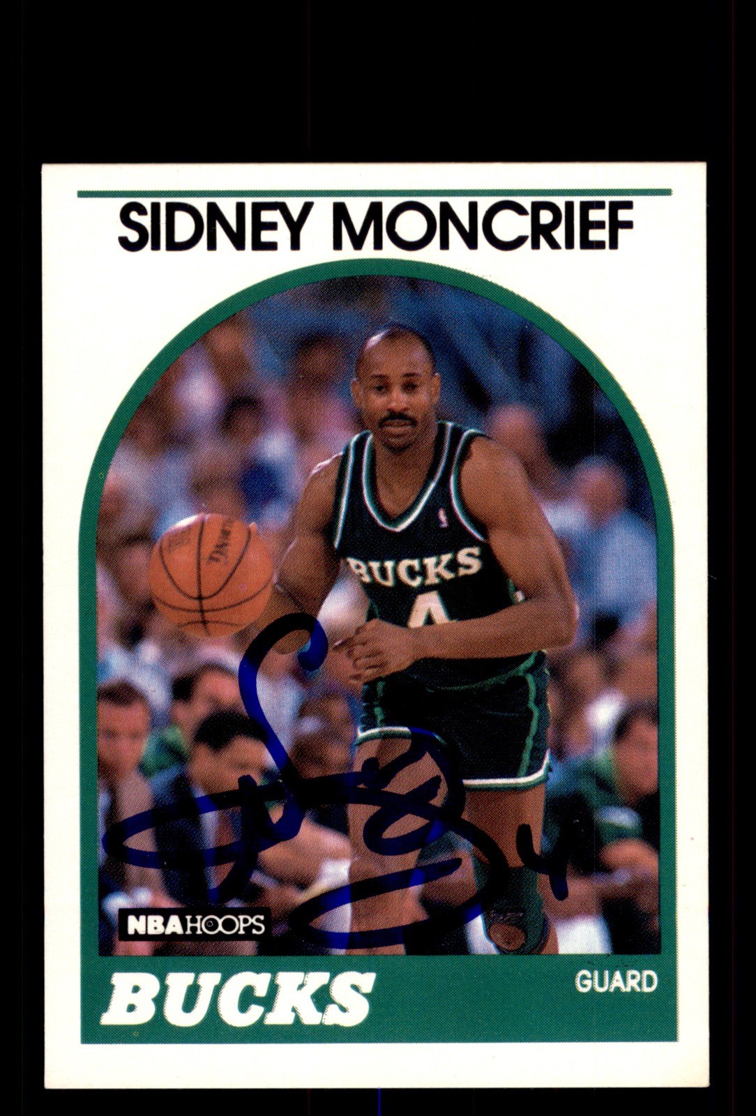 Signed Basketball Card Auto Sidney Moncrief 1989-90 Hoops #275 Milwaukee Bucks