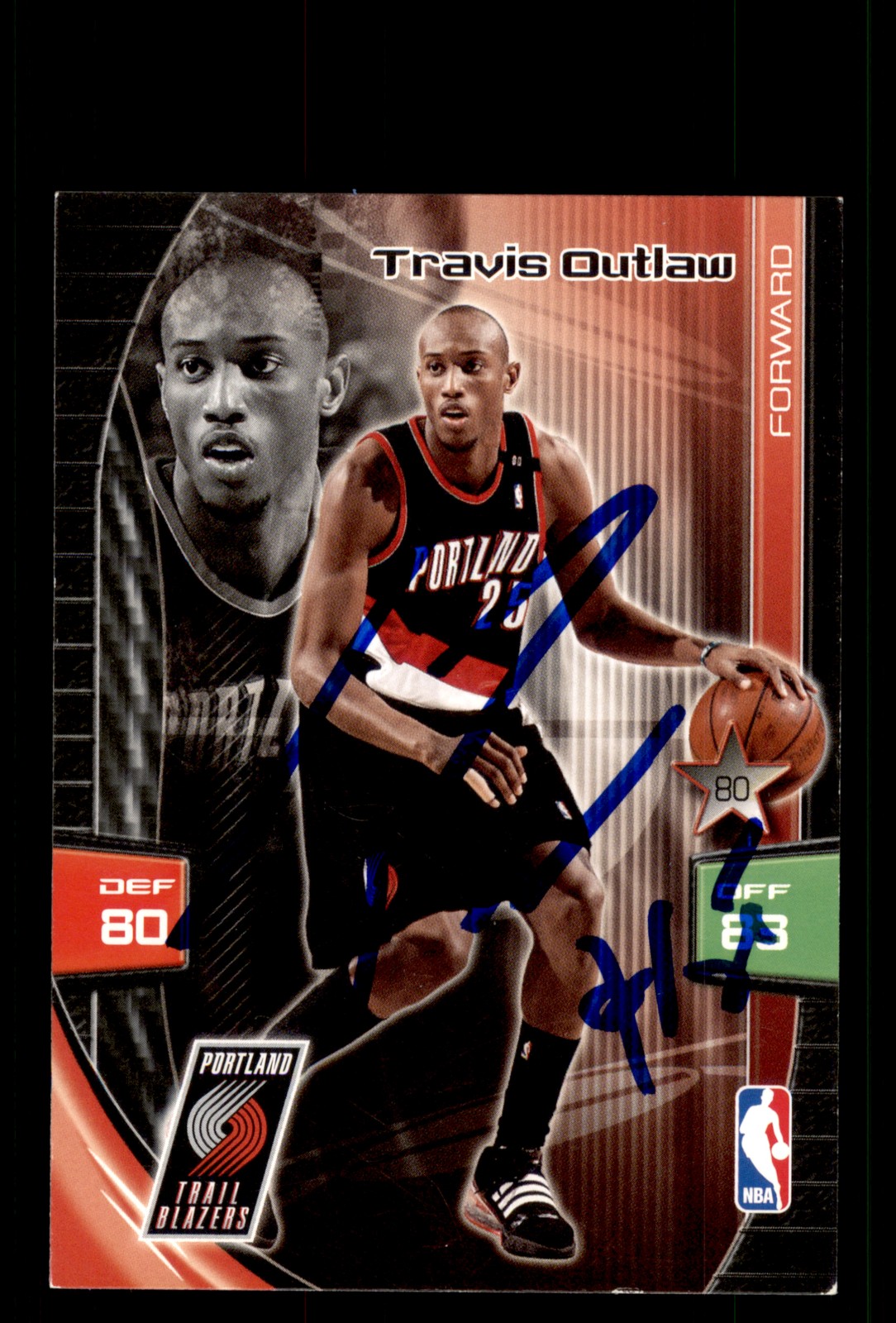 Signed Basketball Card Auto Travis Outlaw 2009-10 Panini Adrenalyn XL