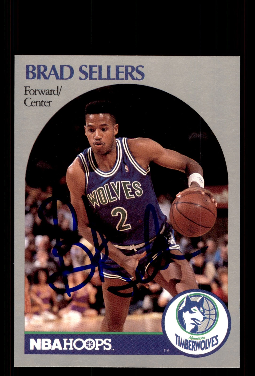 Signed Basketball Card Auto Brad Sellers 1990-91 Hoops #192 Timberwolves
