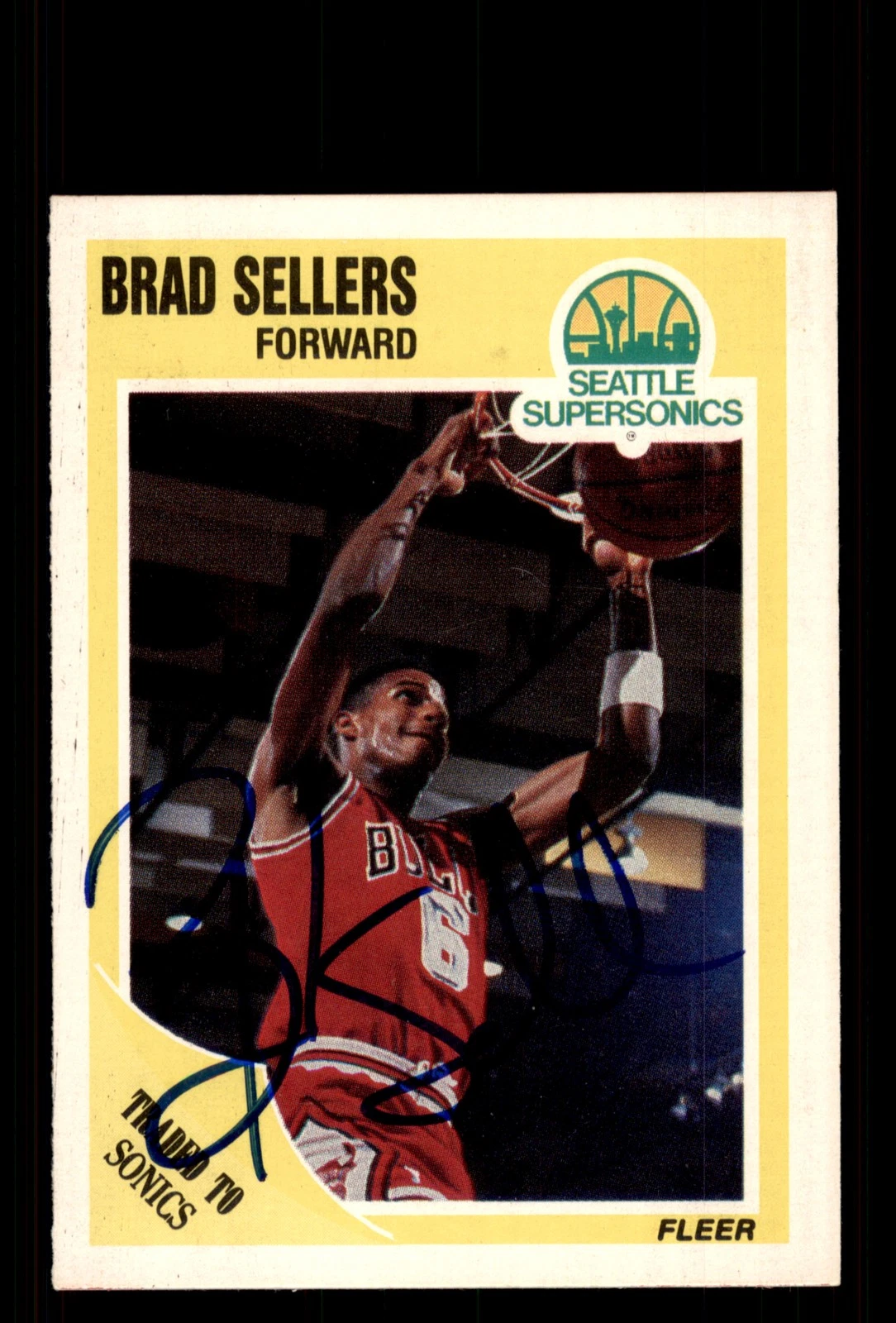 Signed Basketball Card Auto Brad Sellers 1989-90 Fleer #24 Seattle SuperSonics