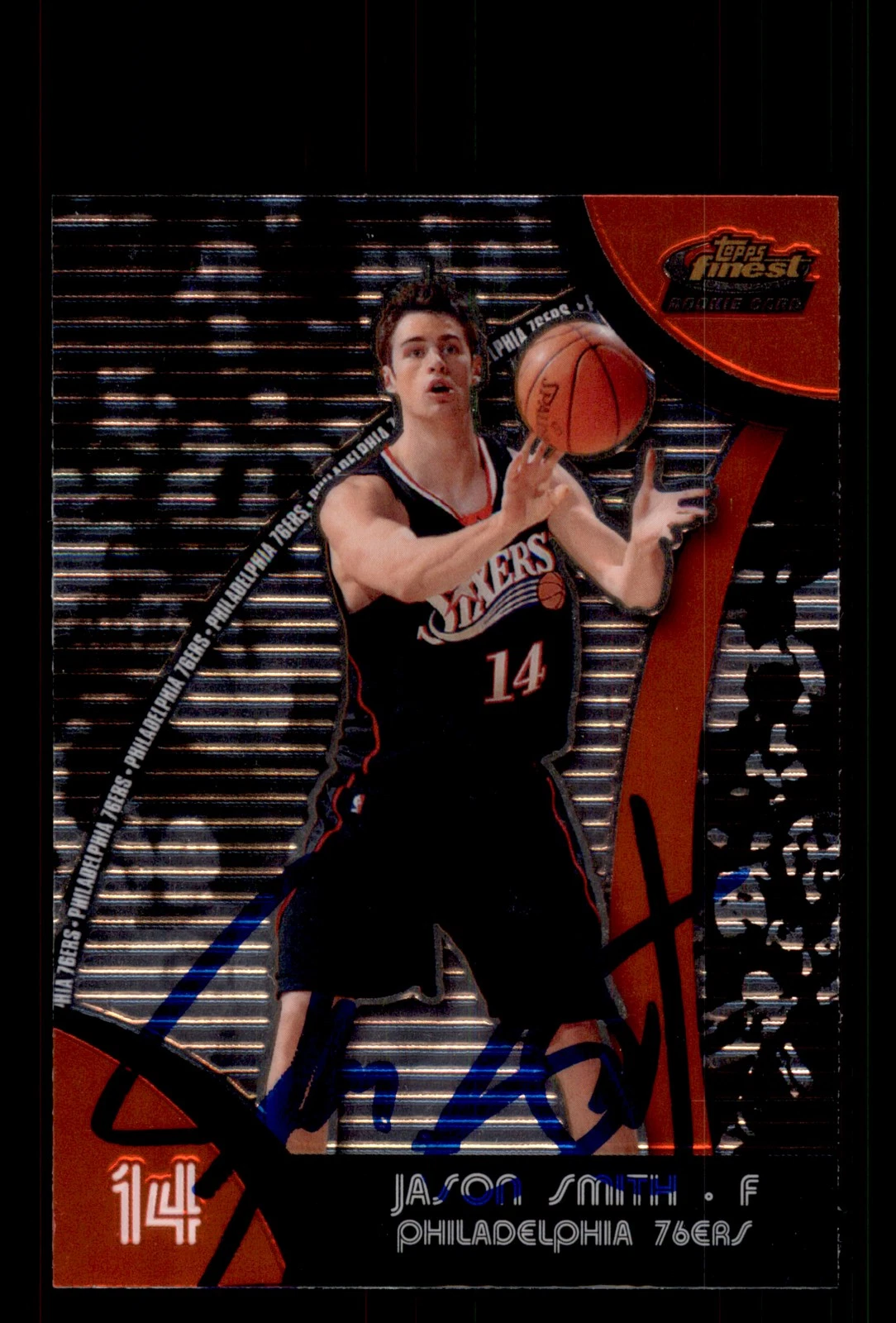 Signed Basketball Card Auto Jason Smith 2007-08 Finest #98 Philadelphia 76ers