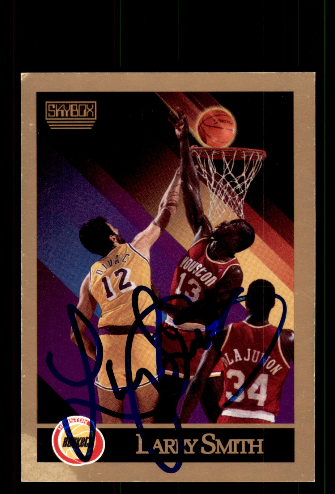 Signed Basketball Card Auto Larry Smith 1990-91 SkyBox #111 Rockets