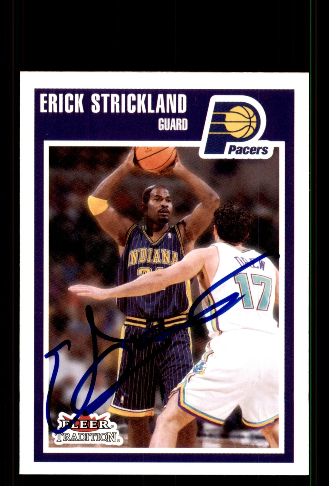 Signed Basketball Card Auto Erick Strickland 2002-03 Fleer Tradition #51 Pacers