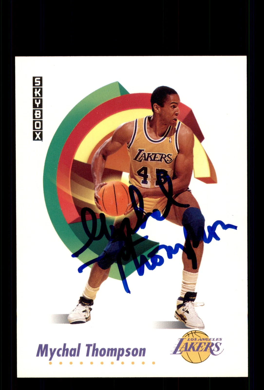 Signed Basketball Card Auto Mychal Thompson 1991-92 SkyBox #142 Lakers