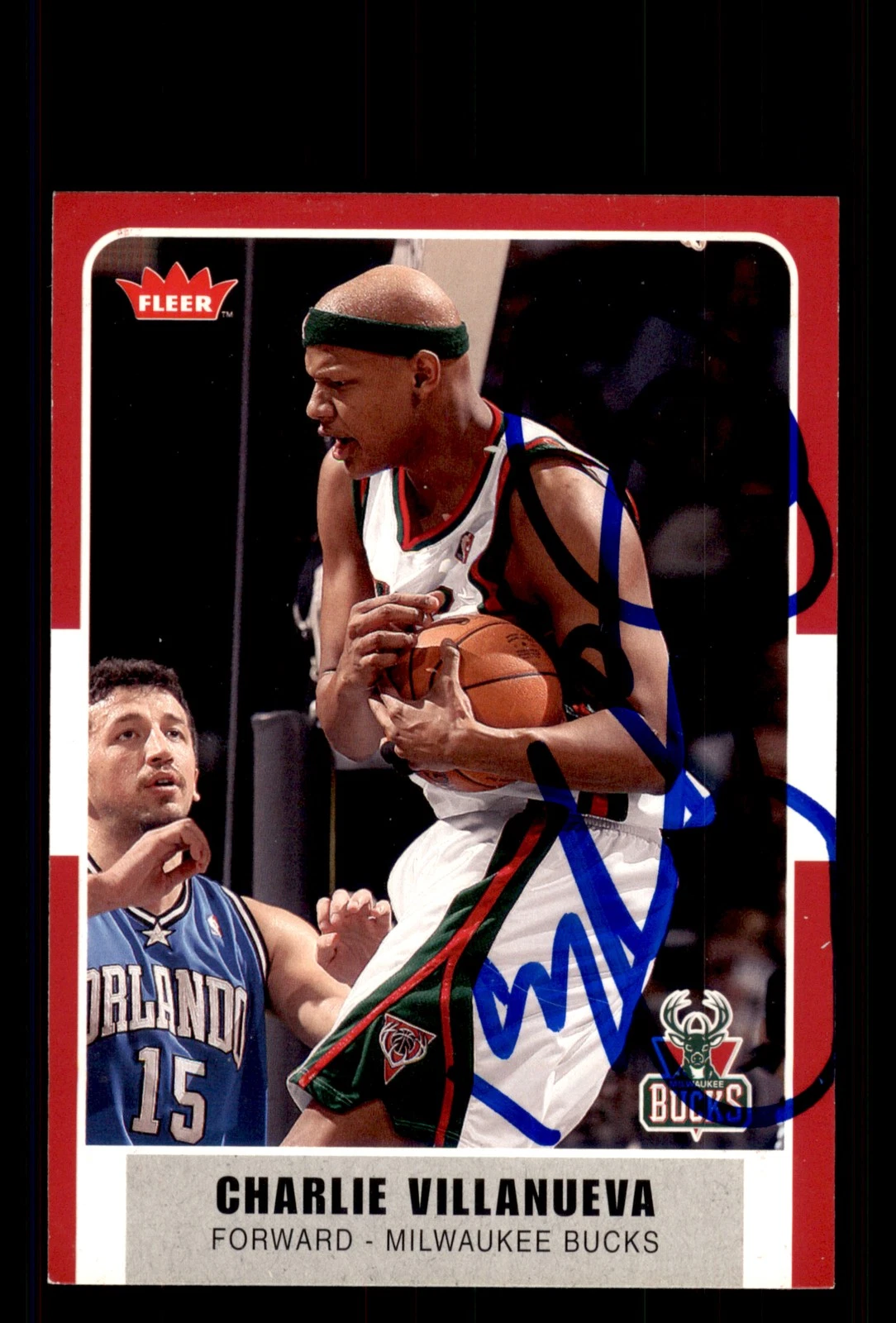 Signed Basketball Card Auto Charlie Villanueva 2007-08 Fleer #92 Bucks
