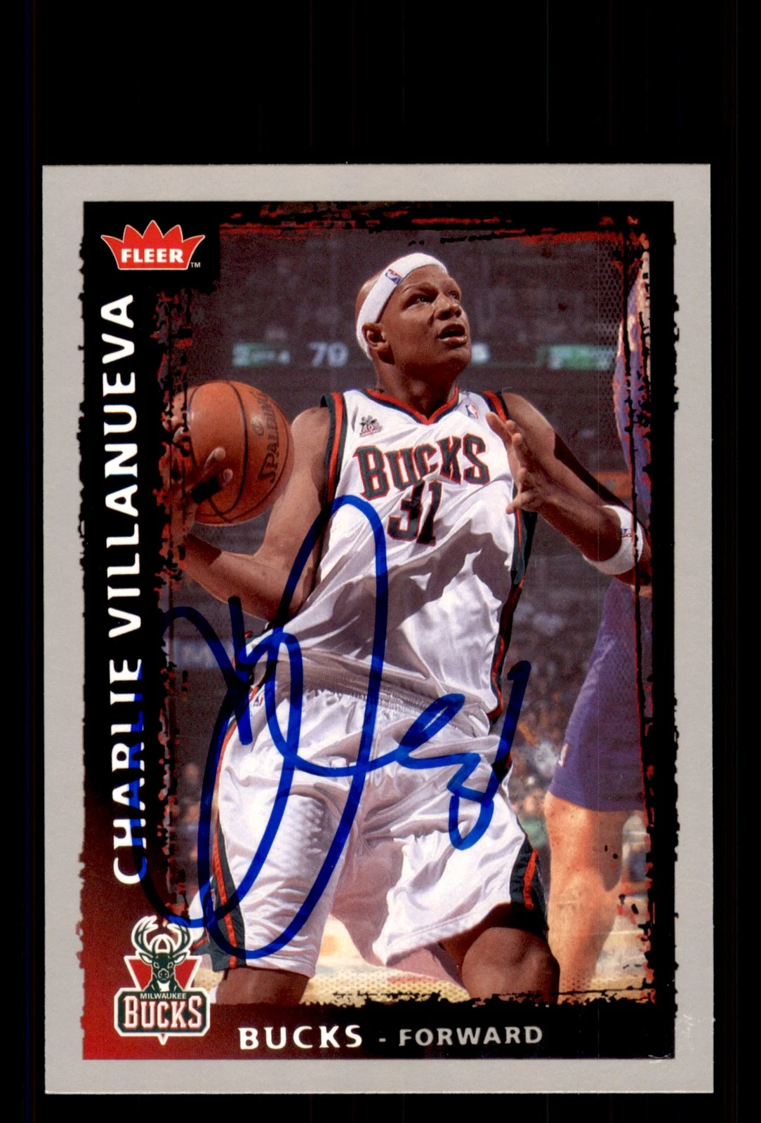 Signed Basketball Card Auto Charlie Villanueva 2008-09 Fleer #83 Milwaukee Bucks